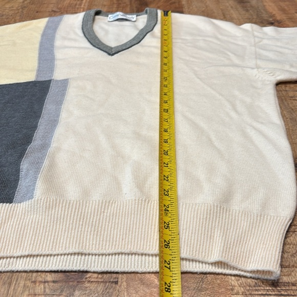 Vtg Clark Gregory Gold Sweater Banded Beige  Long Sleeve Mens Large V-neck (3) - Picture 4 of 5